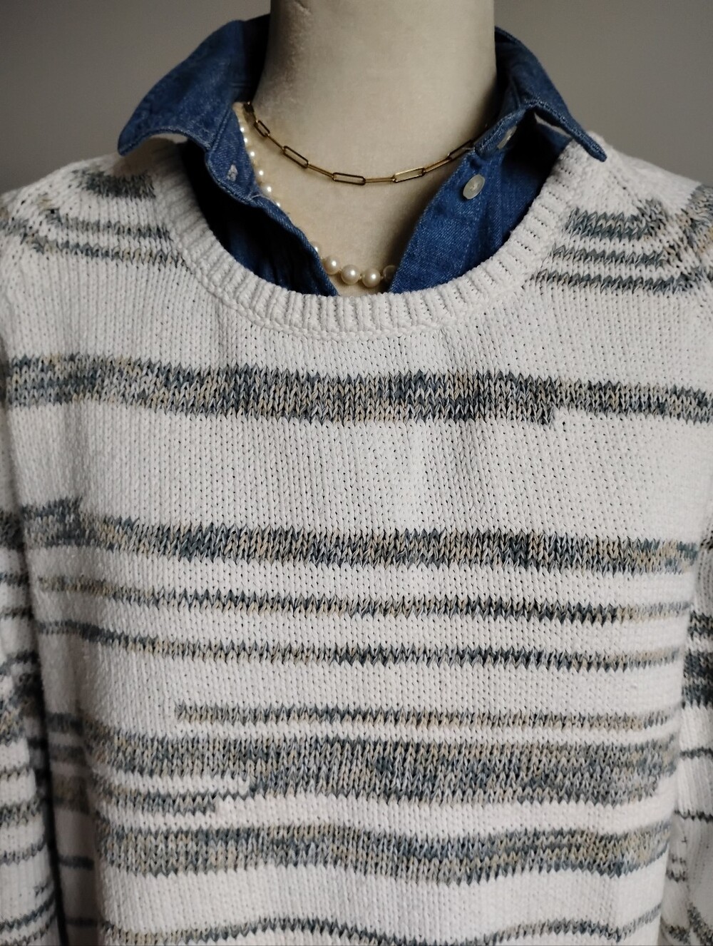 Pure Jill Cotton Blend Sweater Sand Sea Ocean Classic Coastal Beachy Size Med